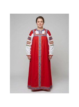 Русско-народный сарафан с блузой-женский, цвет красный